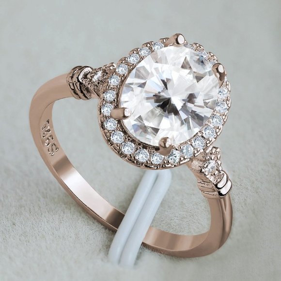 Fashion Engagement Ring Oval Zircon Crystal Wedding Band Bridal Promise Rings - Picture 2 of 7